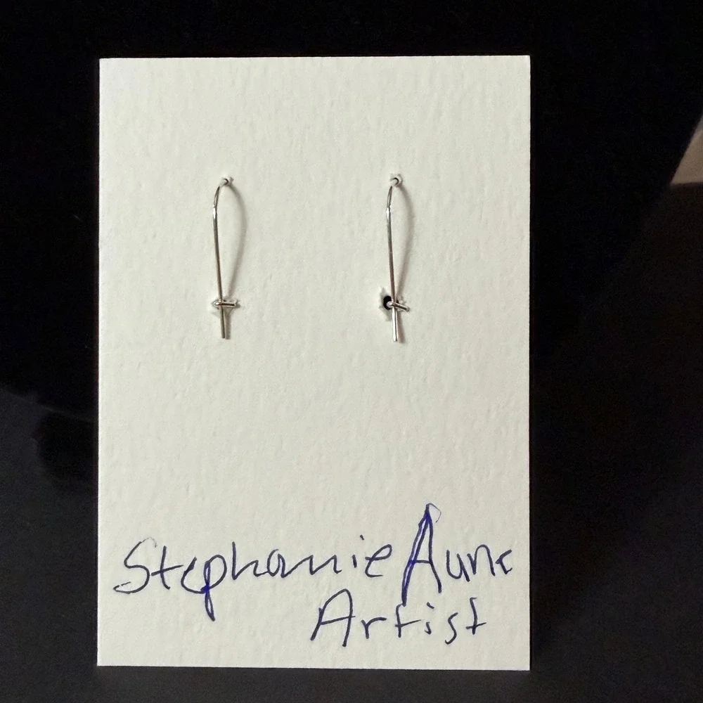 Chinese Writing Stone Earring Artisan Gemstone Silver tone Stephanie Aune Artist